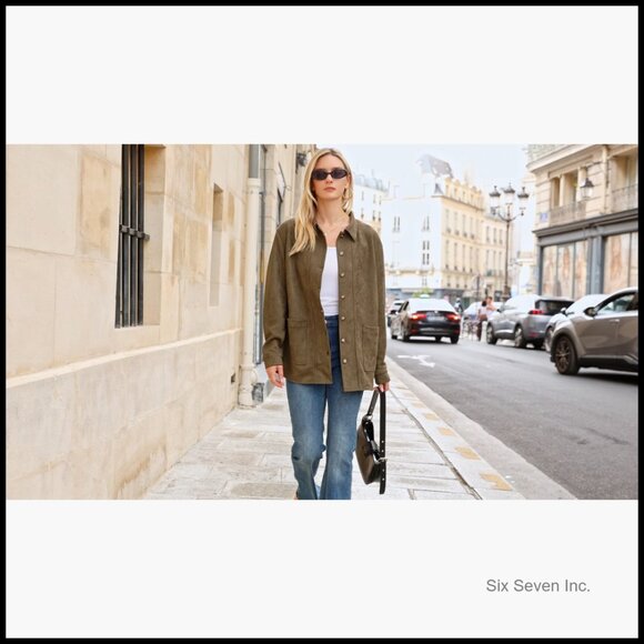 Faux Suede Jacket Women Long Sleeve Button Down Winter Coat Shacket - Picture 7 of 7